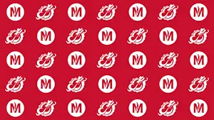 Meeting Background Red background with white circle M-symbols and Dragons pattern
