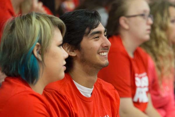 Students wearing red Dragon Pride shirts