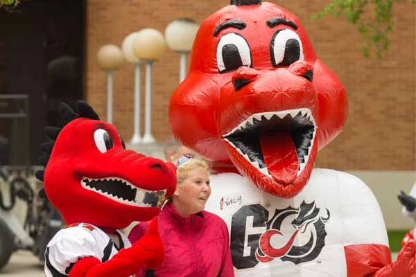 Scorch and Torch dragon mascots