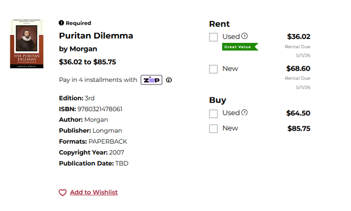 Textbook options including rental and purchase formats